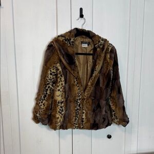Vintage City Girl Brown Tan Leopard Teddy Jacket - Fax fur - super soft - Med